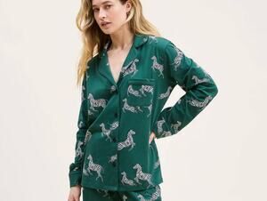 Petite Plume Zebra Cotton Pajama Top Zèbre de Forêt Green Large